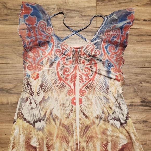 Style & Co Macys Women’s Retro Bohemian Ruffle Sleeve Blouse Size Medium - Picture 2 of 10